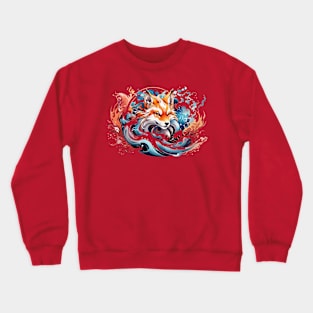 Kitsune fox, Japanese wave Crewneck Sweatshirt